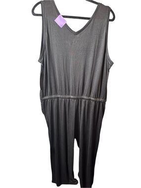 32 Degrees Cool Black Sleeveless V-Neck Jumpsuit with Elastic Waist Womens 2x